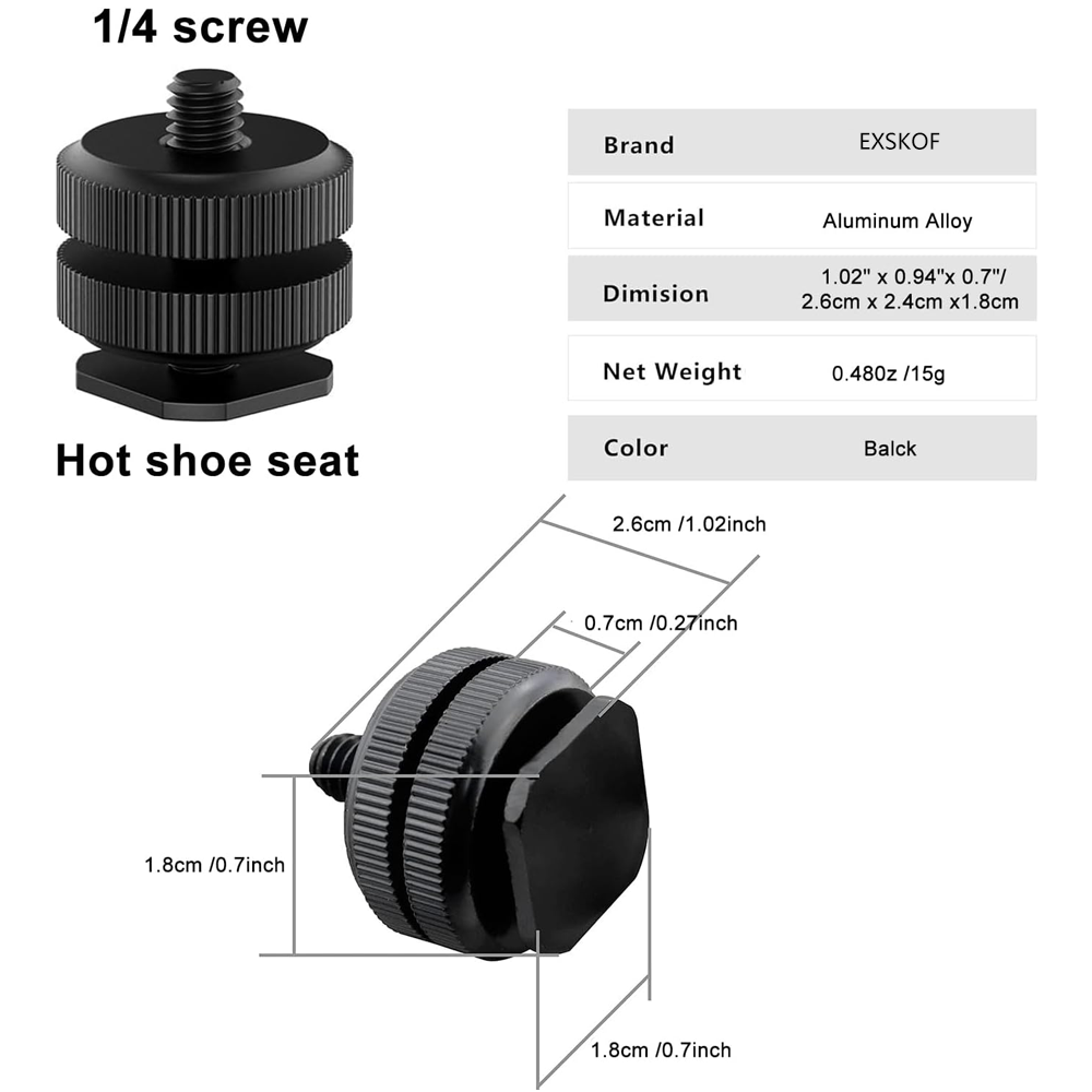 Aluminum Alloy Hot Shoe to 1/4 - Photography Led Lighting Kit บทวิจารณ์และราคา